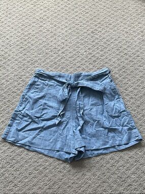 J. Crew Light Blue Tie-Waist High-Rise Linen-Blend Shorts 0550